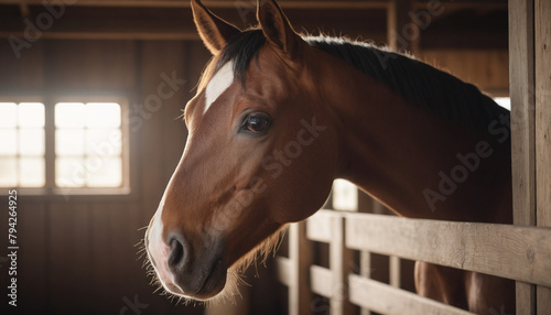Elegant Horse with White Blaze in Stable