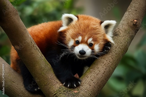 red panda in tree photo
