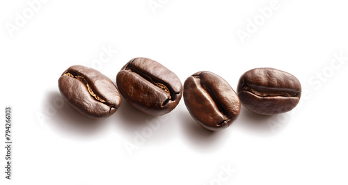 Four coffee beans isolated on white background