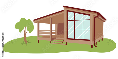 Modular home. Wooden eco-friendly modular house. New modular housing concept. Modular homes exterior designs
