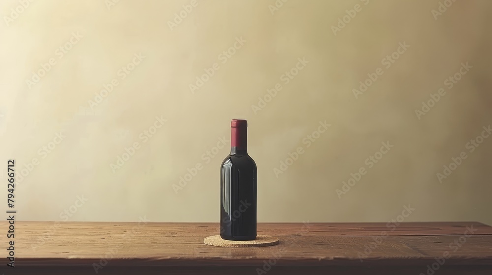   Two bottles of wine on separate wooden tables