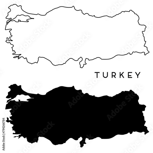 Turkey map outlined and black vector set