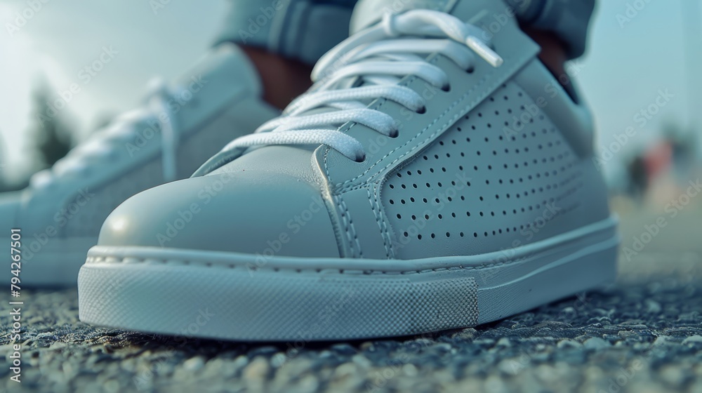 A close-up of a person's feet and shoes on the ground A close-up of a person's feet and shoes on the ground