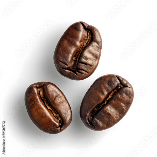 A few coffee beans isolated on white background