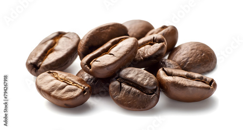 A pile of coffee beans isolated on white background