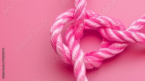  A tight shot of a pink and white rope, featuring a heart-shaped knot at the end of one