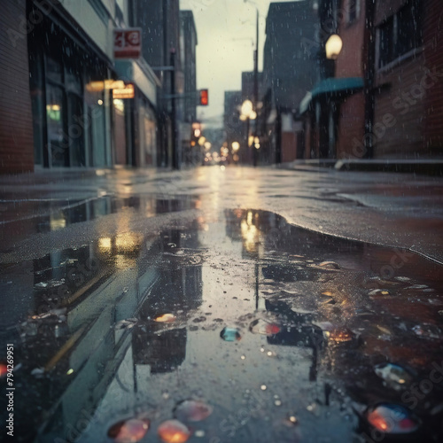 Rainy street in the city at night. 3D rendering.