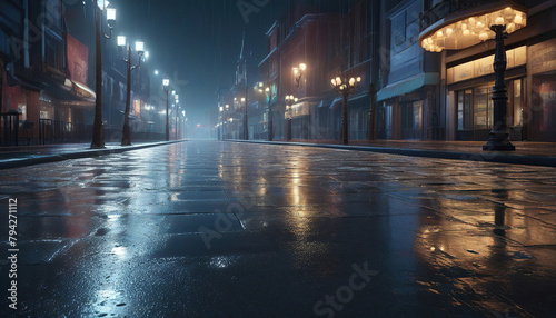 Rainy street in the city at night. 3D rendering.