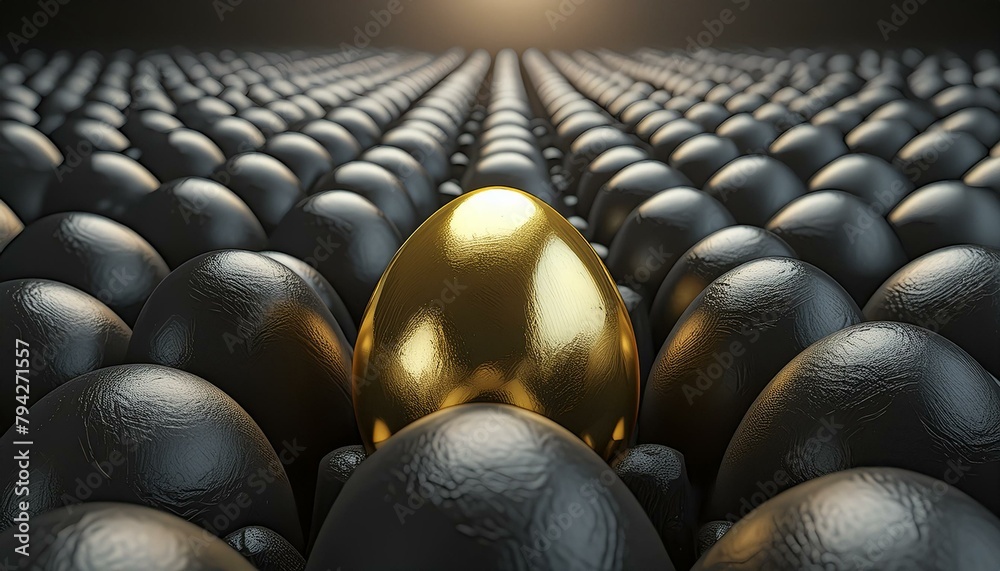 Obraz premium Ethereal Elegance: Illuminating the Darkness with a Golden Egg - A 3D Odyssey
