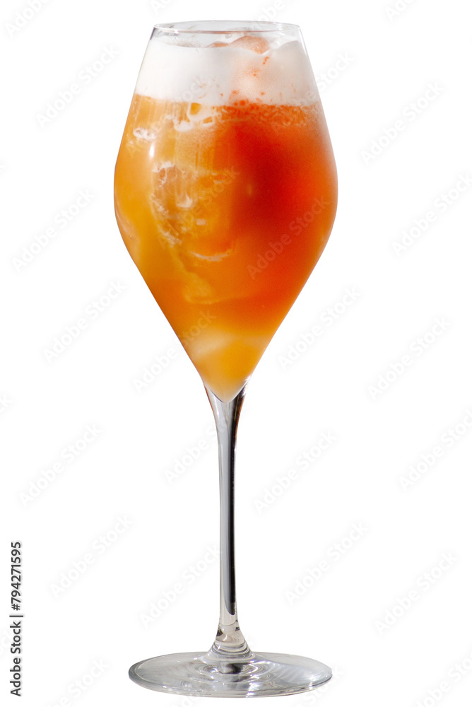 Ready orange cocktail with ice in a tall wine glass Ready orange cocktail with ice in a tall wine glass