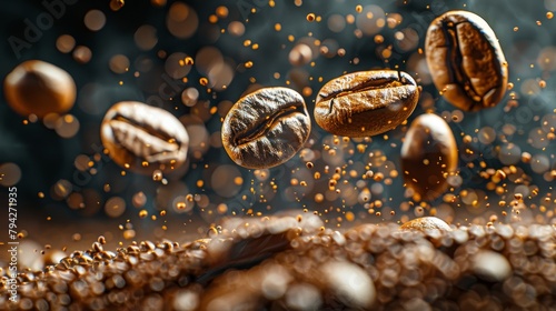  A group of coffee beans in mid-air hovers above two piles One pile serves as their origin, the other as their destination