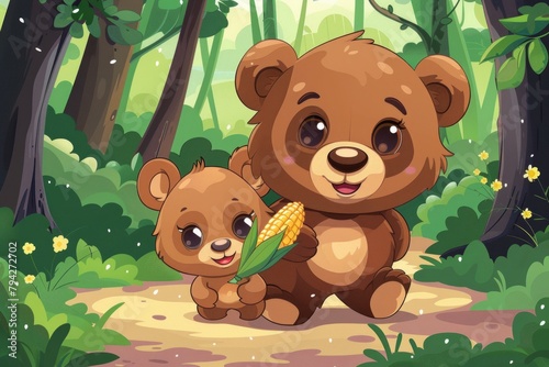 Two brown bears stand gracefully side by side in a lush forest setting  showcasing their wild beauty and natural habitat.