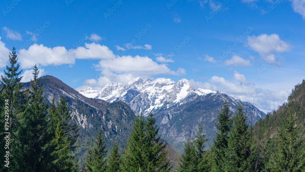Snow mountain landscape on a sunny day in the Triglav National Park, Slovenia Snow mountain landscape on a sunny day in the Triglav National Park, Slovenia