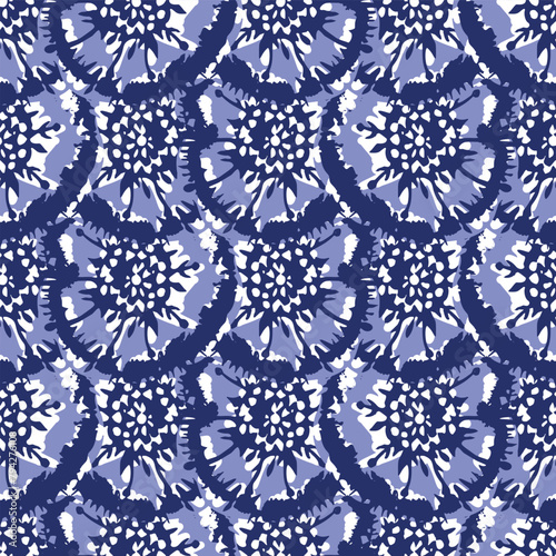 Indigo blue Japanese dot block print effect pattern. Seamless hand made vector design for fabric batik background and faded fashion repeat. 