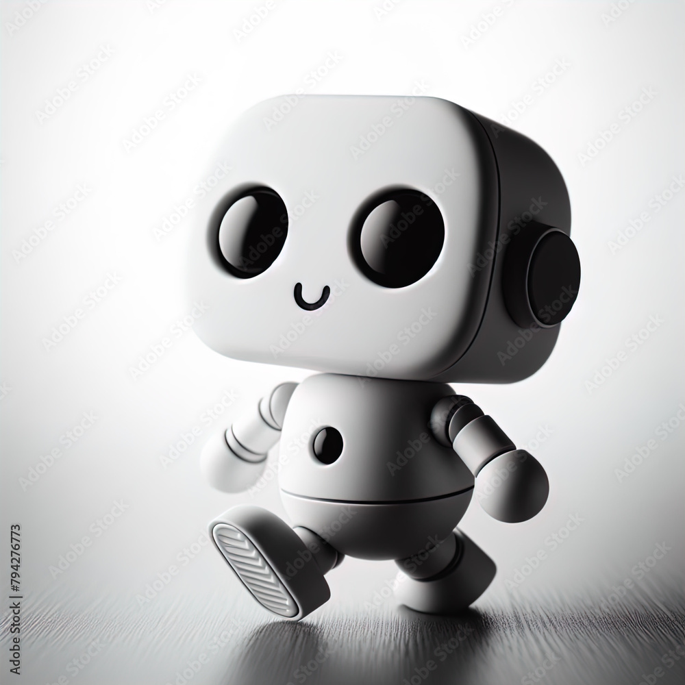 Ein schwarz weiß Foto eines kleinen lustigen Roboters Ein schwarz weiß Foto eines kleinen lustigen Roboters