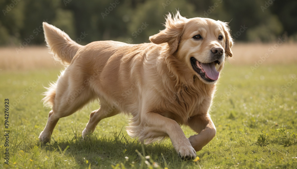 Golden Retriever Running Joyfully Through Field