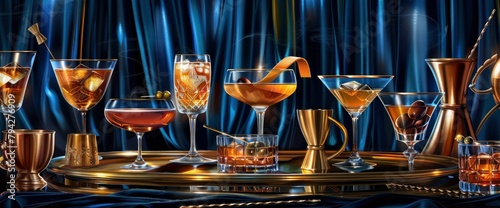 A variety of classic Italian cocktails, including the Sfumato Style Glass with an orange twist and dark olives on top Background Image,Desktop Wallpaper photo