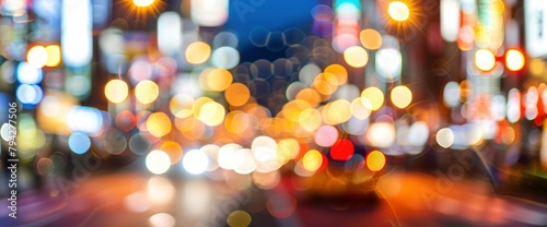 Beautiful bokeh lights background with abstract defocused circular light spots on a colorful night city street, beautiful lights decoration for celebration and new year or christmas, banner desig © ACE STEEL D