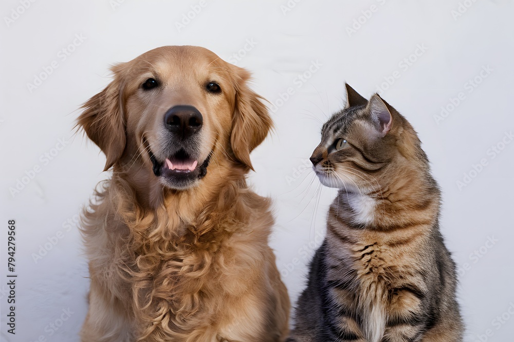 A delightful portrayal of a golden retriever and tabby cats unique bond