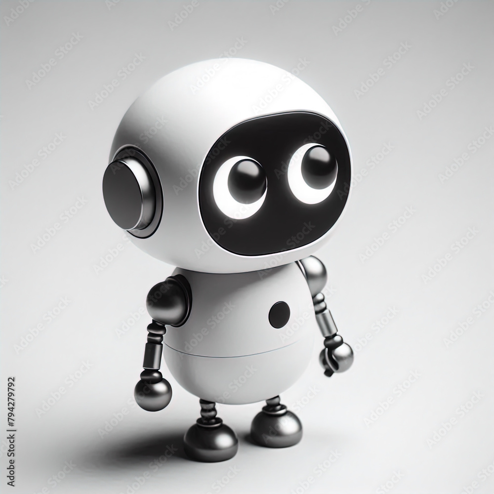 Ein schwarz weiß Foto eines kleinen lustigen Roboters