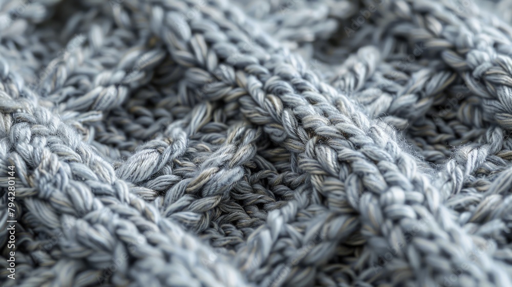 Close up of a textured gray knitted fabric design