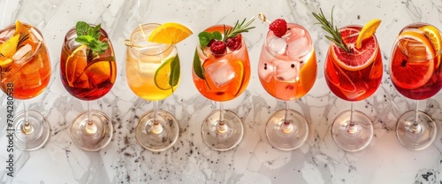 Most popular trendy cocktails set: Spritz, negroni, mojito, gin tonic and cosmopolitan on gray bar counter background stock photo, Art deco pattern background, Background Image,Desktop Wallpaper Backg