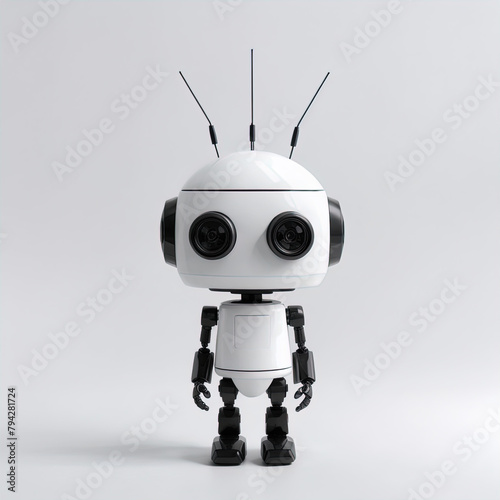 Ein schwarz weiß Foto eines kleinen lustigen Roboters © PixelArtWork