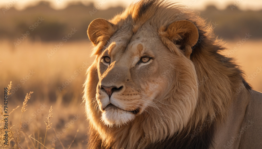 Majestic Lion in the Golden Light of the Savannah