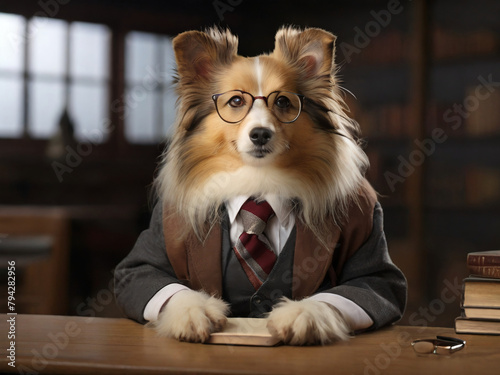 sheltie dog professor, AI generated photo