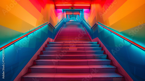 Escaleras del metro pintada con el color del arcoiris LGTBI photo