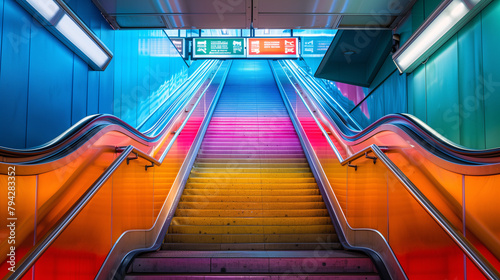 Escaleras del metro pintada con el color del arcoiris LGTBI