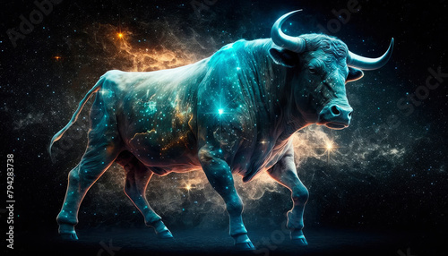 calf zodiac sign on space background. Generative AI,