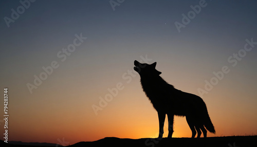 Silhouetted Wolf Howling at Sunset © Santiago