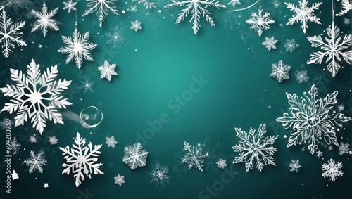 Green Christmas Banner with Snowflakes. Joyous Christmas and Happy New Year Greeting Banner.