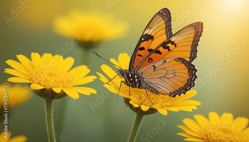 Butterfly on Yellow Flowers