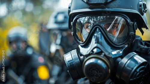 In case of an attack designated response teams are equipped with specialized gear such as gas masks and bulletproof vests to ensure their safety while dealing with the .