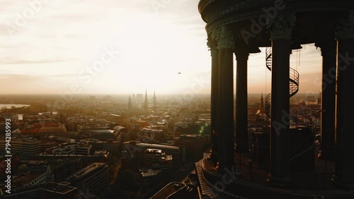 Hamburg - Beautiful Sunrise Over Hamburg with St Michaelis (Michel) photo