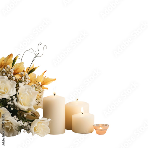 candle with flowers  isolated on transparent background Generative AI