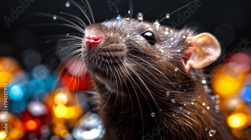  Close-up of a rat's face with water droplets and black backdrop..Or, if you prefer APA style:..Close-up image of