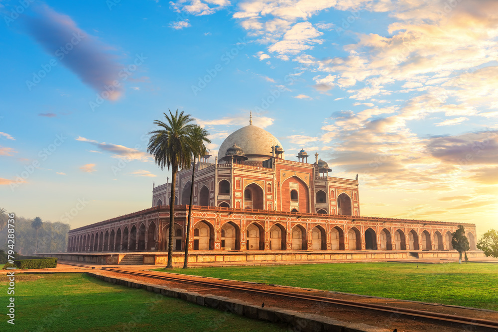 Humayun s Tomb at sunset, view from the park, New Delhi, India