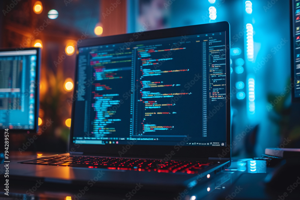 Writing code concept, a laptop with lines of code on the screen Writing code concept, a laptop with lines of code on the screen