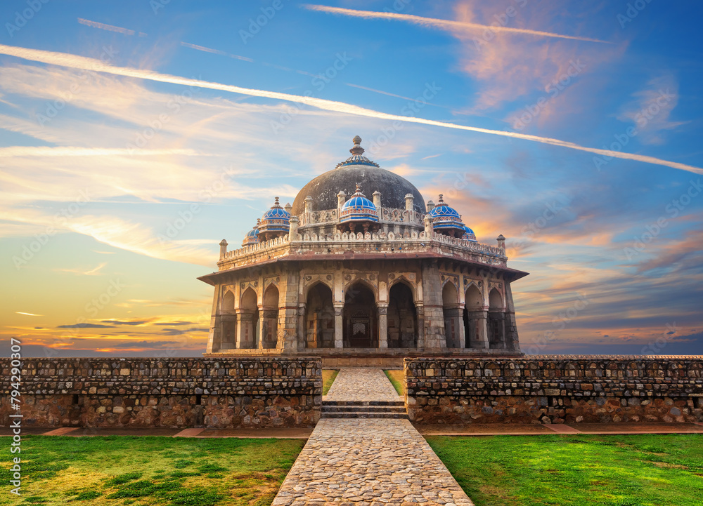 Isa Khan's Tomb on the way to Humayun Tomb at sunset, New Delhi, India