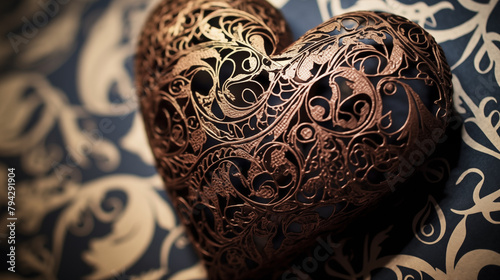 A macro view of afolded paper heart: its surface adorned with delicate patterns, evoking memories and gratitude.  photo