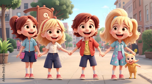 group of children playing a park Vibrant 3D Animation with Infectious Laughter