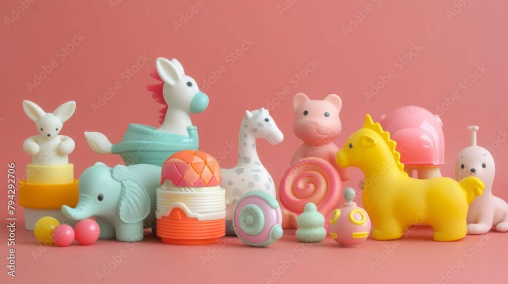 Naklejka premium Group of Toy Animals Sitting Together