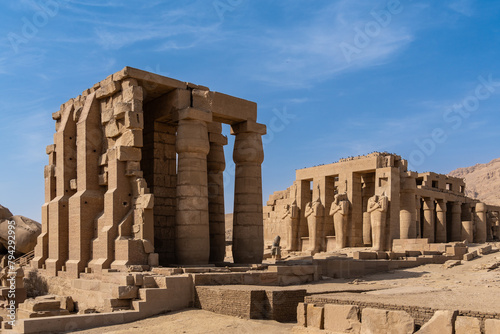 Luxor  Egypt  Exterior view of the famous Ramesseum  the memorial temple of Pharaoh Ramesses II in the Luxor westbank in Upper Egypt without any tourists around.