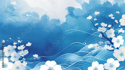 A landscape of flowers floating in the waves