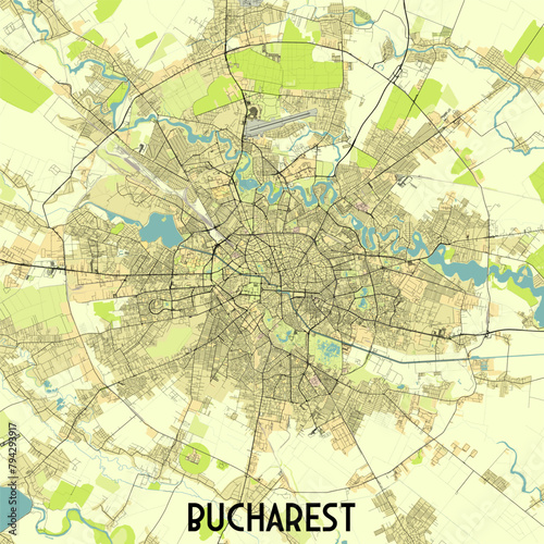 Bucharest, Romania map poster art