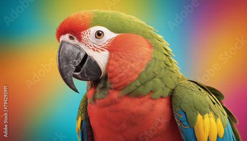 Colorful Parrot Against Gradient Rainbow Background © Santiago