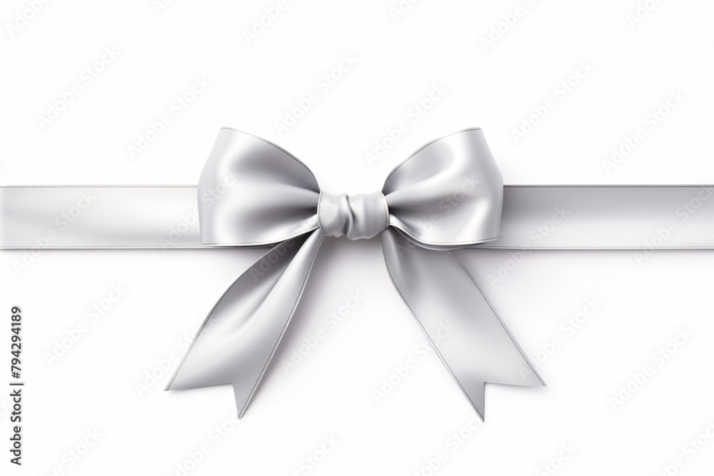 A silver ribbon bow on a white background A silver ribbon bow on a white background